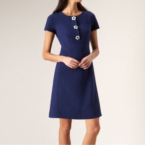 Hobbs London | July Dress Daisy Flower Buttons A-line French Blue US 12 - Picture 1 of 9